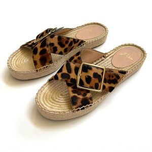 J. Crew Cross Strap Espadrilles in Leopard Print Calf Hair